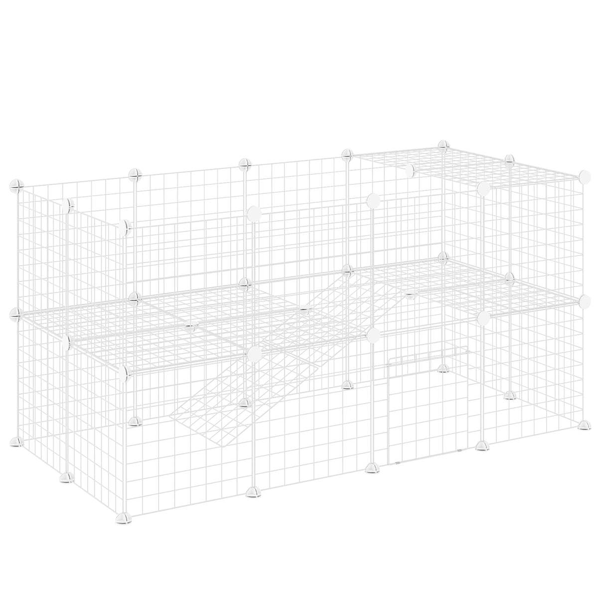 Cage parc clôture pour animaux domestiques enclos pour petits animaux modulable 2 niveaux fil en acier 146x73x73cm blanc-0