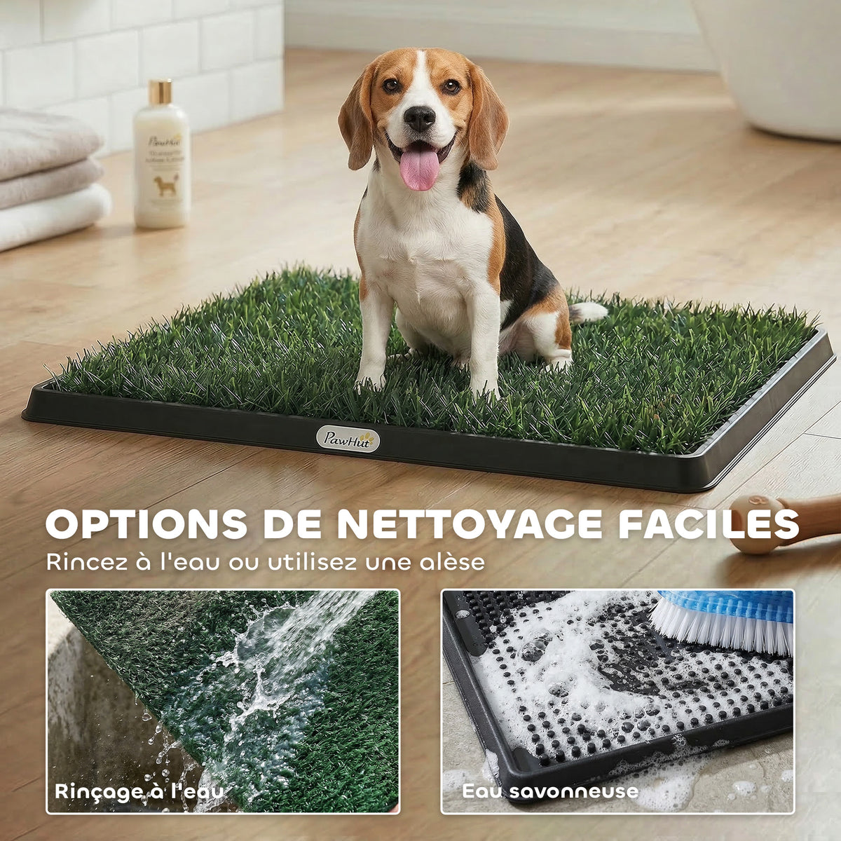 Toilette pour Chien Bac à Litière avec 2 Tapis en Gazon Artificiel et Grille de Drainage PP Lavable 76x50 cm Noir-5