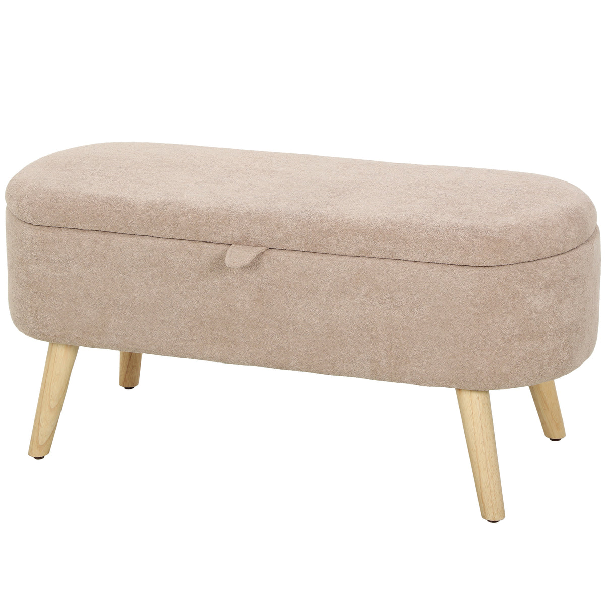 Banc Coffre de Rangement en Sherpa Moderne pour Bout de Lit avec Pieds en Bois 95cm Beige-0