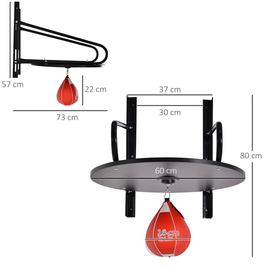 Punching Ball Poire de Vitesse Boxe avec Support Plateau tournant + Pompe en bois Hauteur Réglable Acier revêtement synthétique Rouge Noir-2