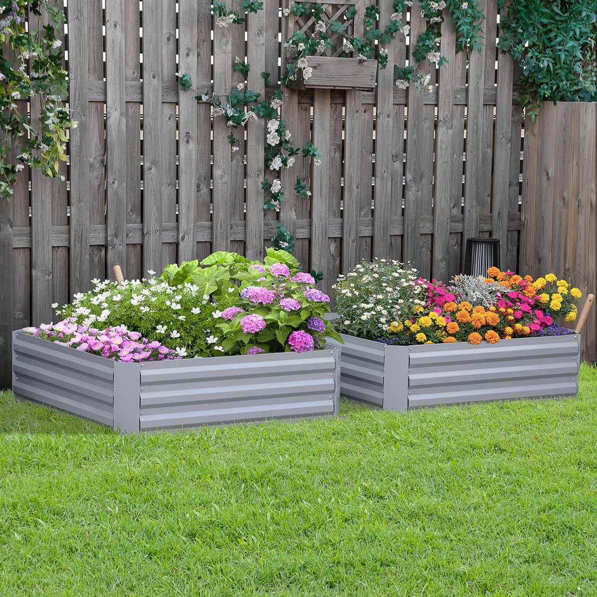 Lot de 2 carré potager de jardin dim. 100L x 100l x 30H cm - tôle d'acier ondulée gris-1