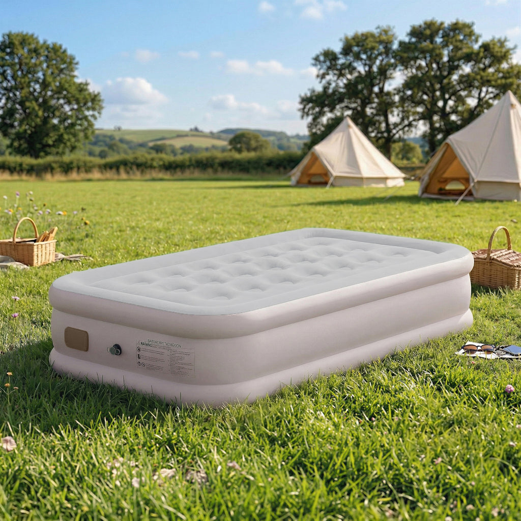 Matelas Gonflable, Pompe Électrique Intégrée, Surface Floqué , Imperméable 5000 mm, Sac Transport, 190x97x39cm, Kaki-1