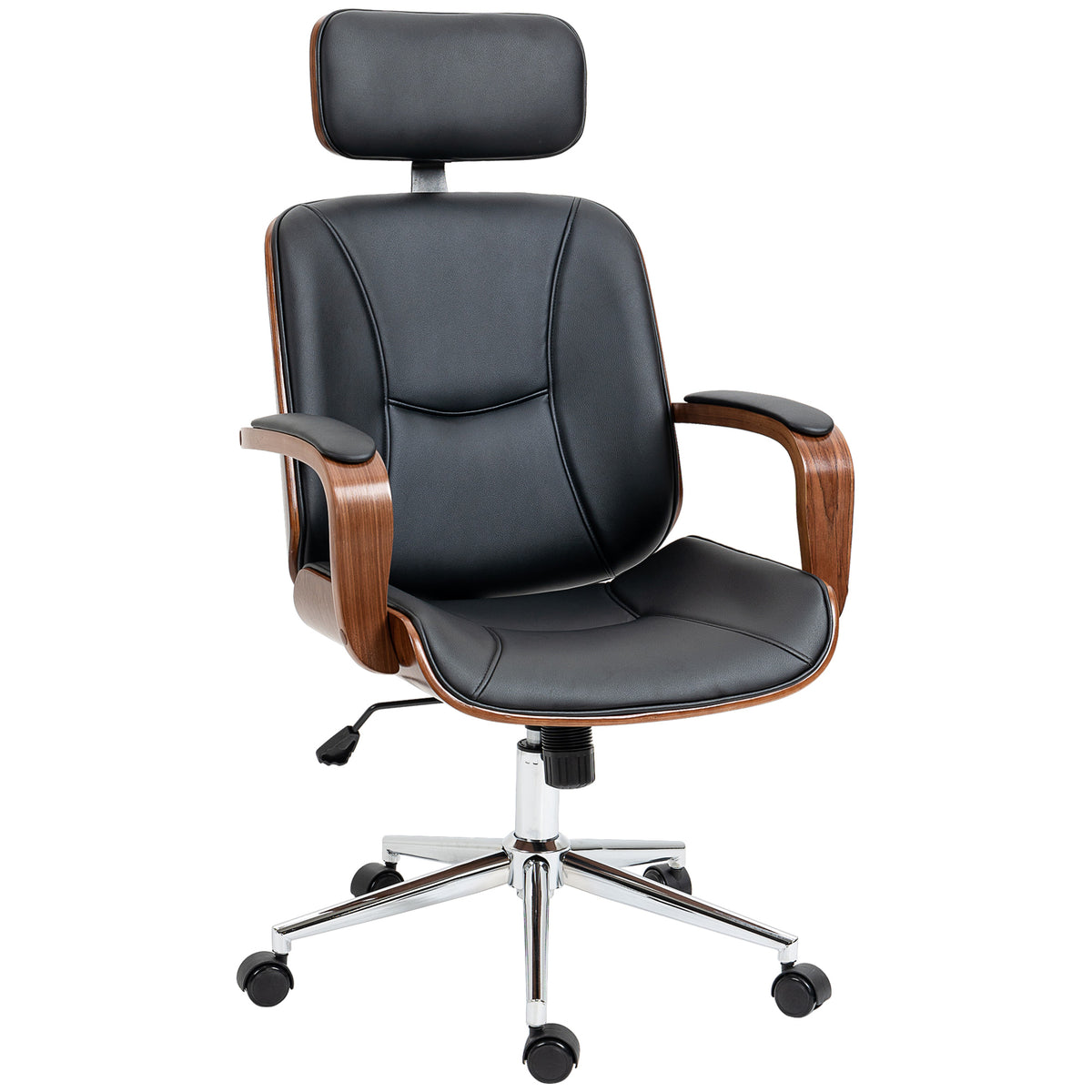 Fauteuil de bureau, chaise de bureau avec appui-tête amovible hauteur réglable et fonction de bascule, 66x65x125cm, noir-0