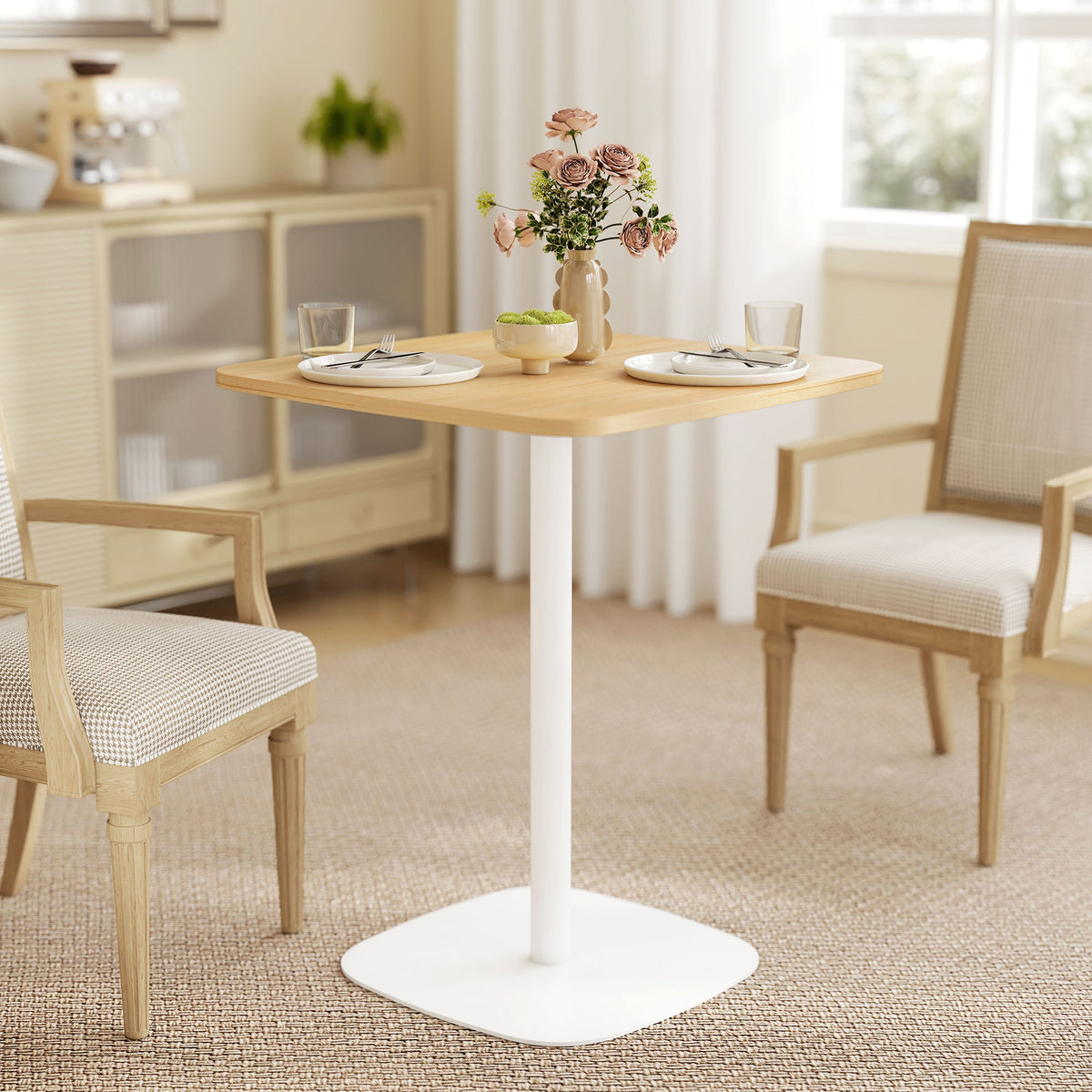 Table à manger carrée pour 2 personnes table de cuisine plateau en effet bois base carrée 60x60x75cm effet bois naturel-1