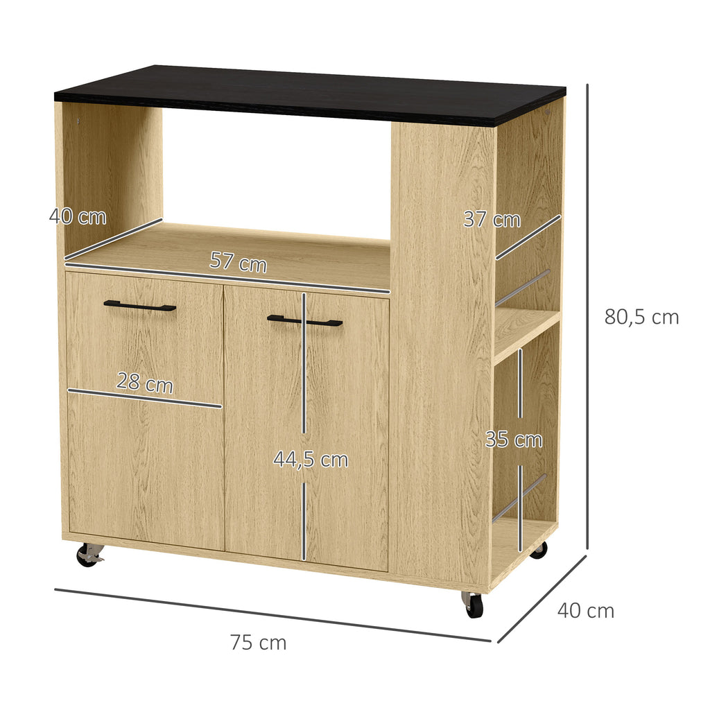Desserte chariot cuisine multi rangements avec roulettes 75 x 40 x 80,5 cm-2