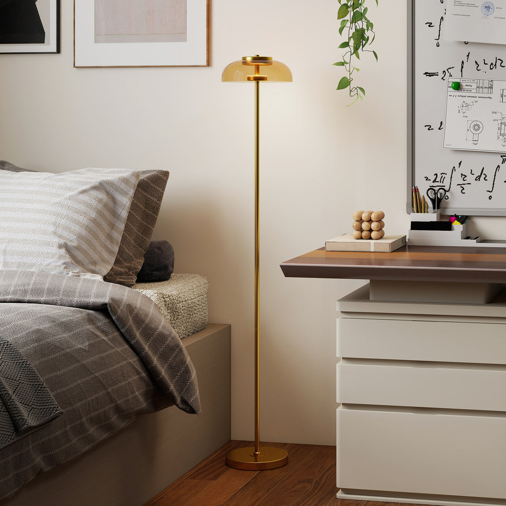 Lampadaire sur pied de salon, lampe salon LED avec lumière chaude 3000 K et interrupteur à pied, Ø25x134cm, ton laiton-8