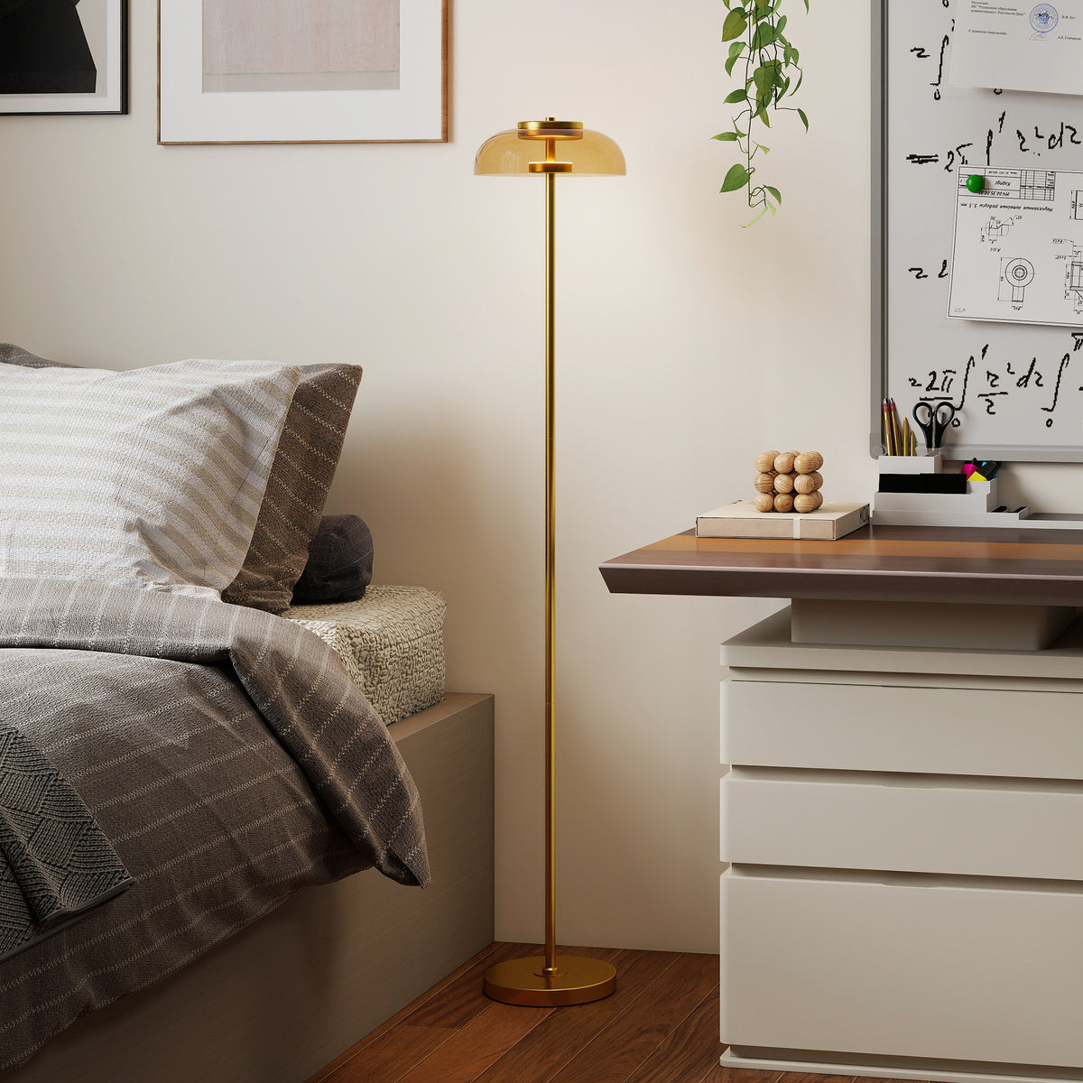 Lampadaire sur pied de salon, lampe salon LED avec lumière chaude 3000 K et interrupteur à pied, Ø25x134cm, ton laiton-8