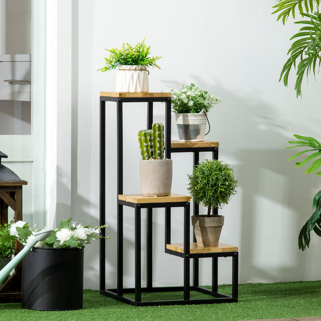 Étagère à plantes étagère à fleurs en métal et bois 4 niveaux de différentes hauteurs style industriel 34 x 34 x 66 cm-9