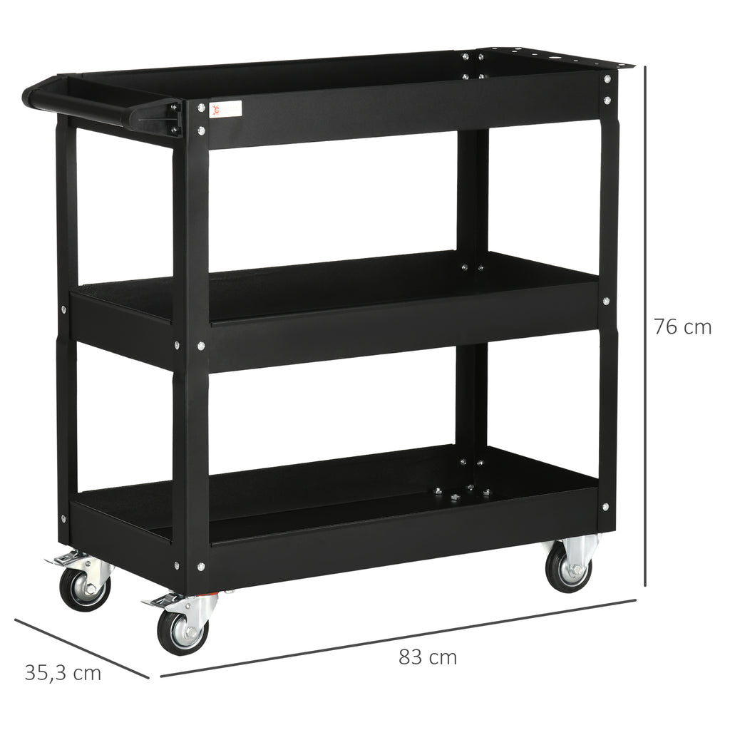 Chariot desserte d'atelier acier 3 plateaux sur roulettes avec poignée charge max. 150 kg 83 x 35,3 x 76 cm acier noir-2