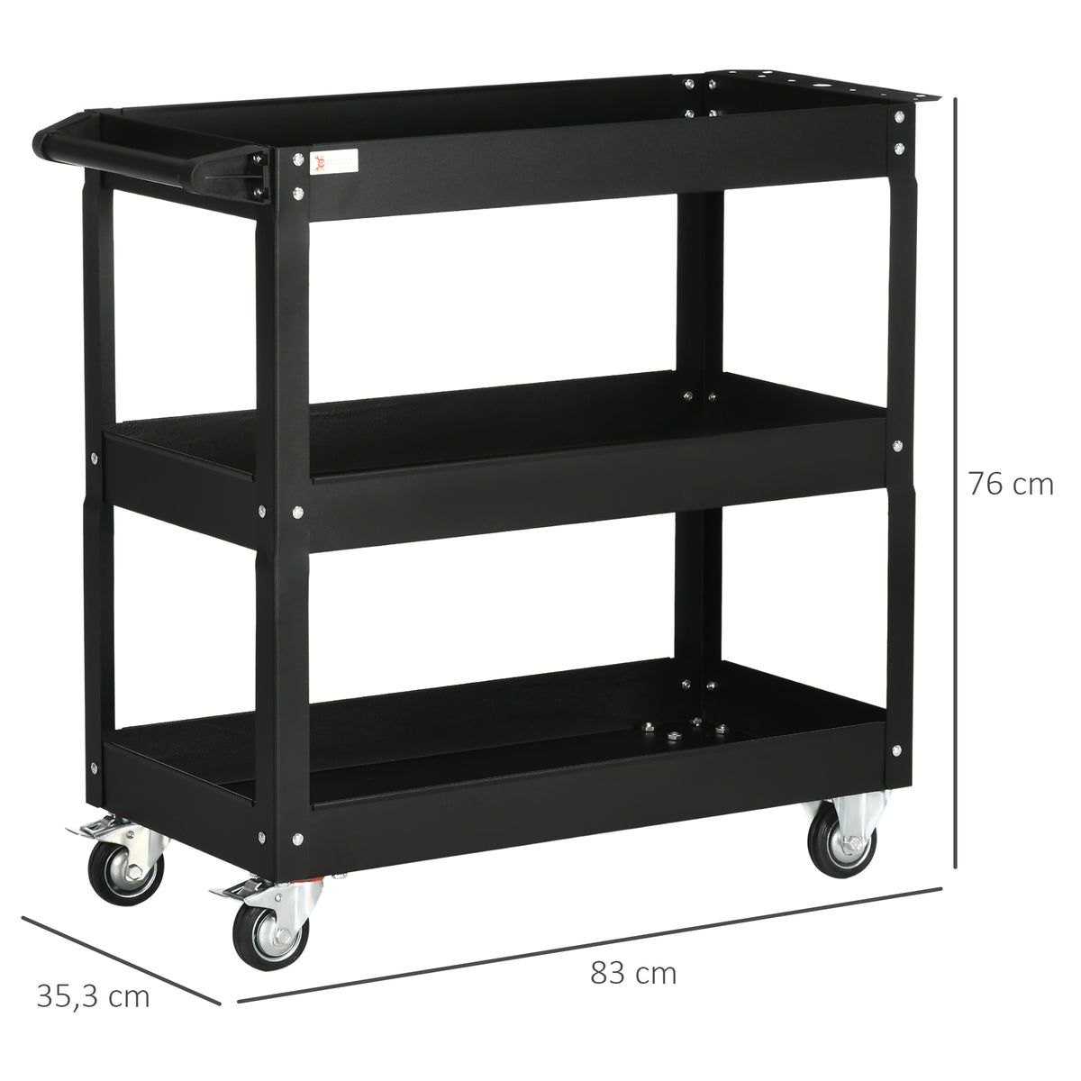Chariot desserte d'atelier acier 3 plateaux sur roulettes avec poignée charge max. 150 kg 83 x 35,3 x 76 cm acier noir-2