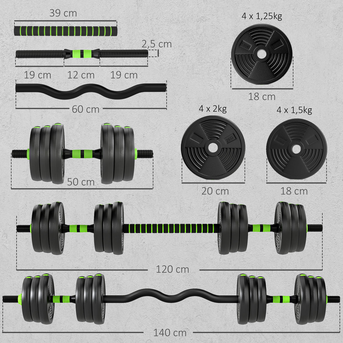 Kit haltères musculation haltères réglables 20 kg 3 en 1, ensemble de poids réglable avec barre d'extension noir-2