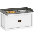 Gamelle double chien chat - porte-gamelles surélevé rangement 2 en 1 - tiroir, 2 gamelles - acier inox. MDF blanc gris-0