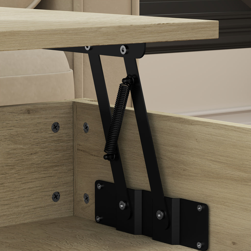 Table basse relevable, table basse avec tiroirs et compartiment caché pour salon, bureau à domicile, chêne-8