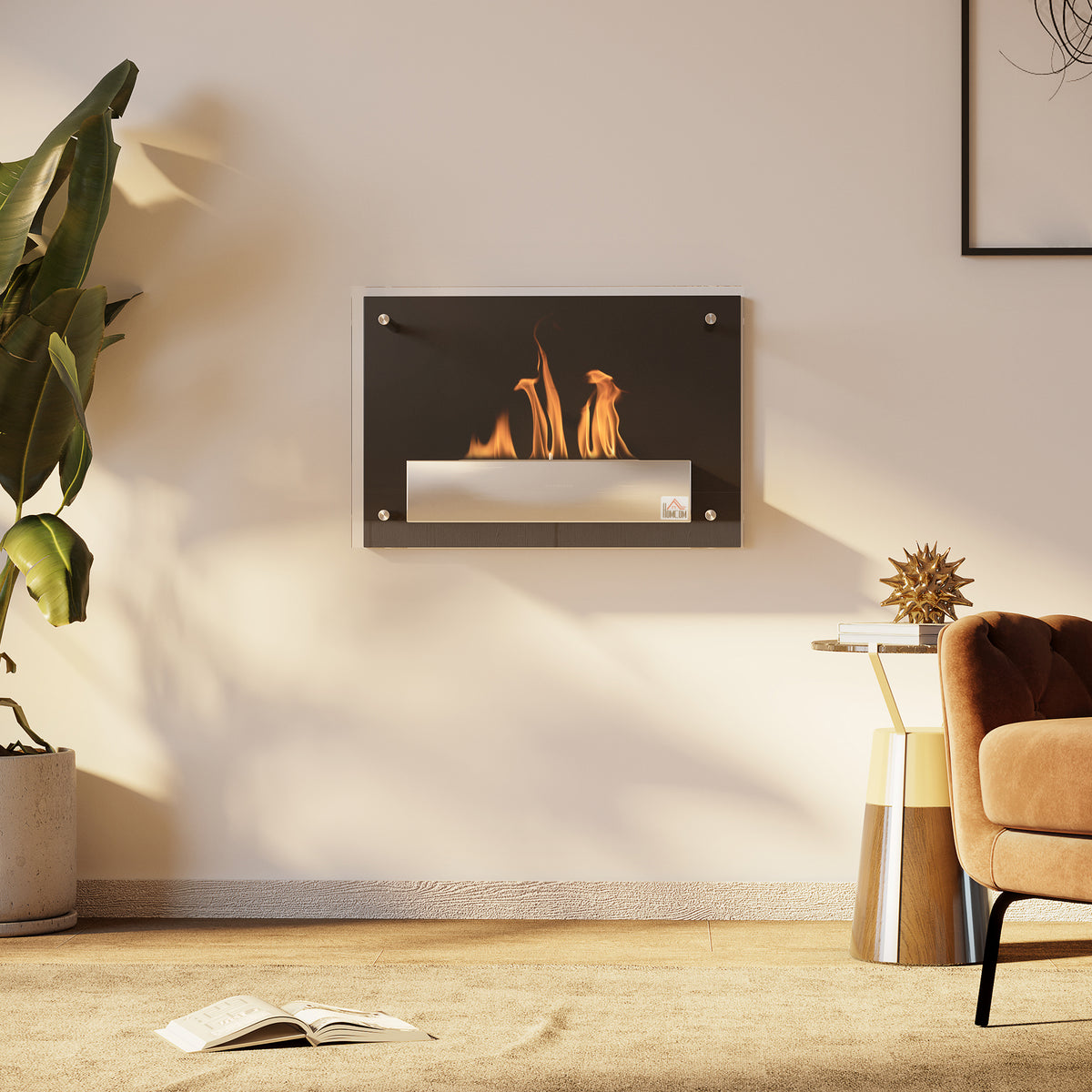 Cheminée bioéthanol Murale encastrable brûleur 0,9 L, environ 3 h de durée de combustion 60L x 22l x 40H cm noir-1