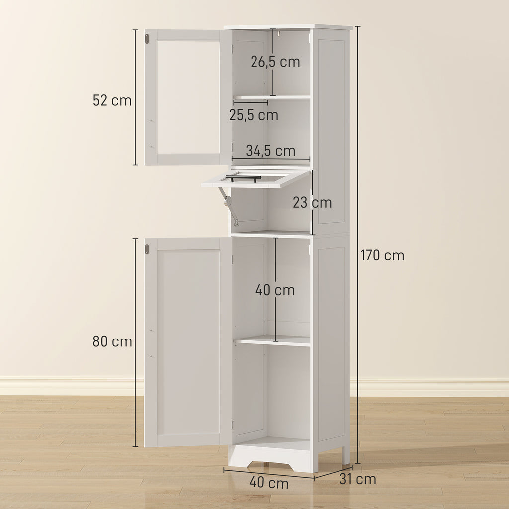 Meuble colonne salle de bain, meuble de rangement avec tiroir, 2 portes et étagère réglable, 40 x 31 x 170 cm, blanc-2