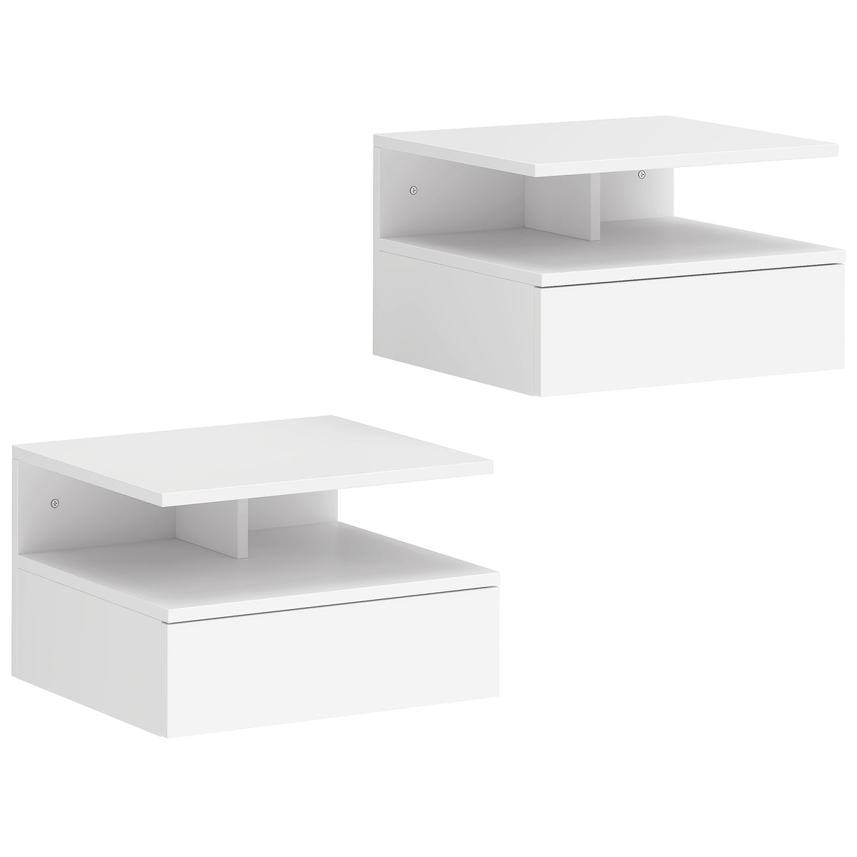 Lot de 2 tables de chevet murales, tables de nuit suspendues avec tiroir, étagère ouverte, 35x32x22,5cm, blanc-0