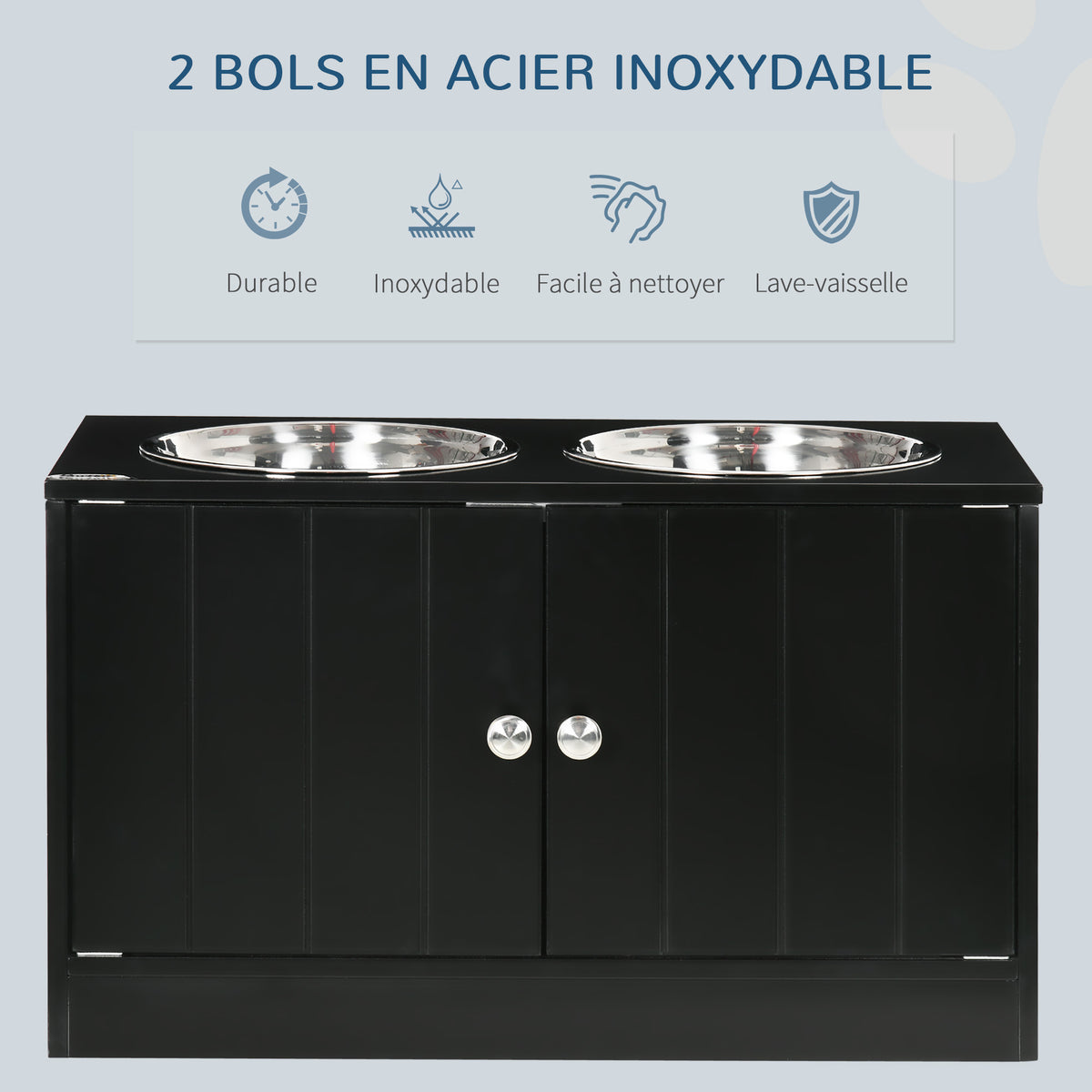 Gamelles chiens surélevées gamelle double chien chat porte-gamelles 60 x 30 x 35,5 cm 2 gamelles 2L acier inox incluses-3