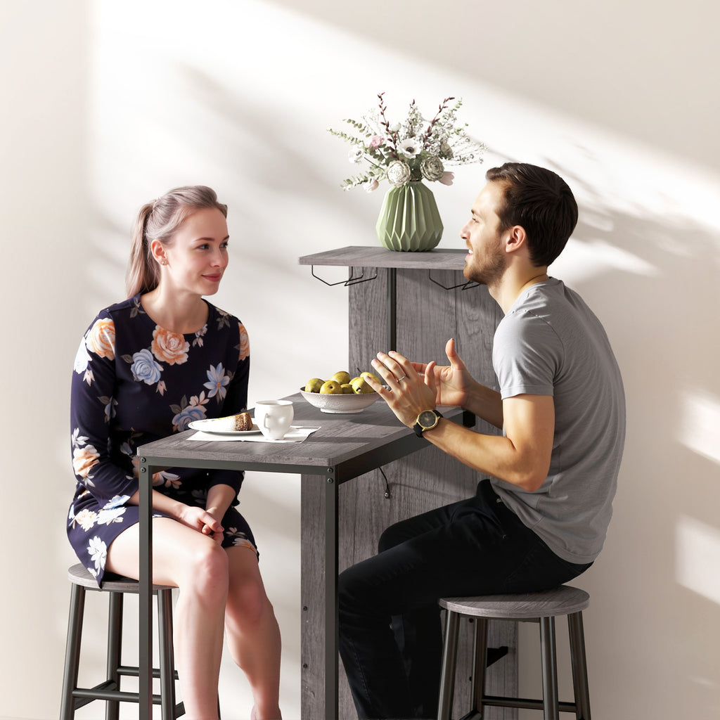 Ensemble table de bar avec tabourets, table à manger debout avec 2 chaises de bar étagères, casiers à vin, bois naturel-8