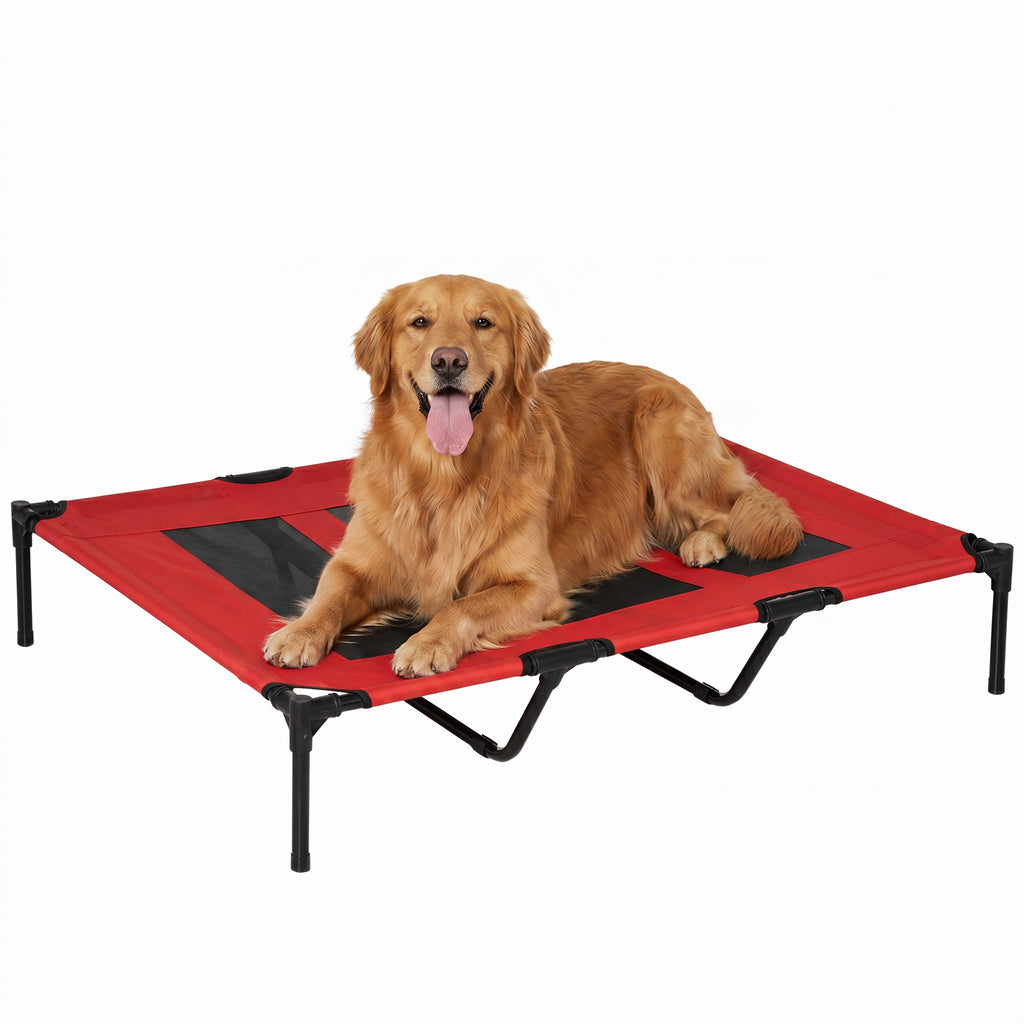 Lit sur pieds XXL pour chien chat lit de camp animal 122L x 92l x 23H cm rouge-0