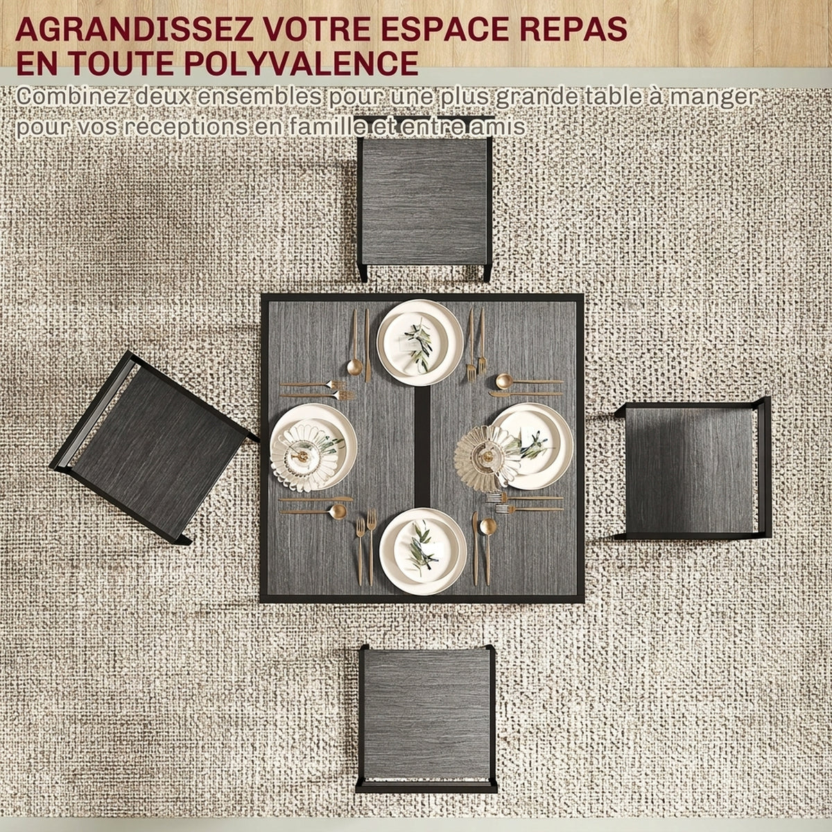 Ensemble table et chaises , table à manger 3 pièces avec 2 chaises encastrables, pour cuisine salon maison, gris-6