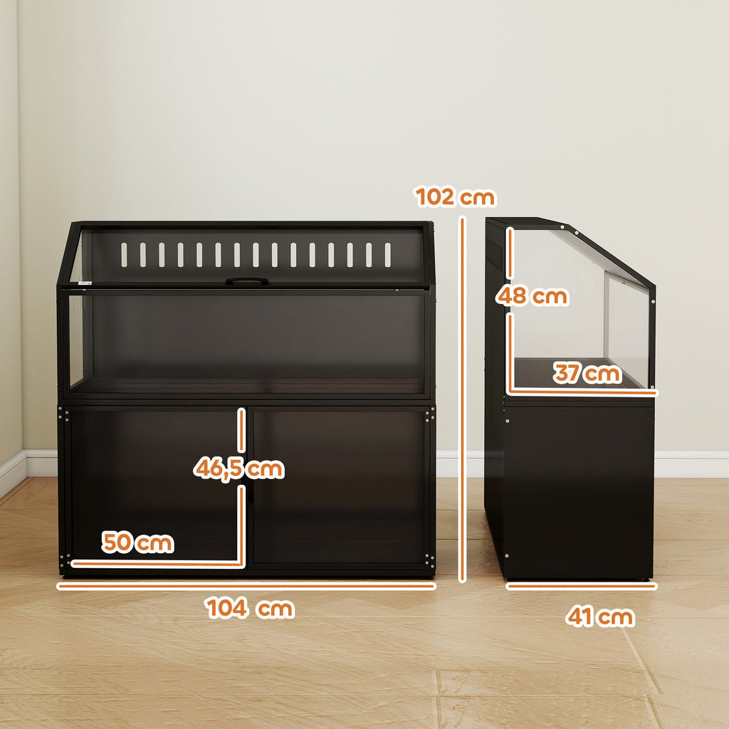 Cage Hamster 2-en-1 avec Armoire de Rangement pour Rongeur Hamster Syrien et Souris Acier et Acrylique Noir-2