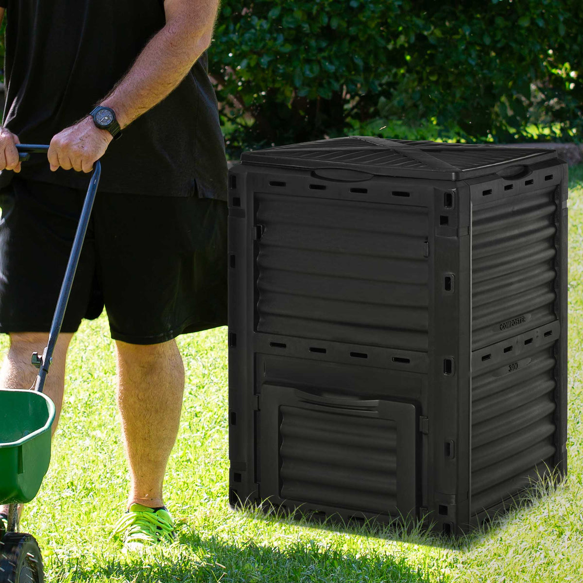Composteur de jardin 300L bac composteur pour jardin en polypropylène 48 aérations 60,5 x 60,5 x 81,5 cm noir-8