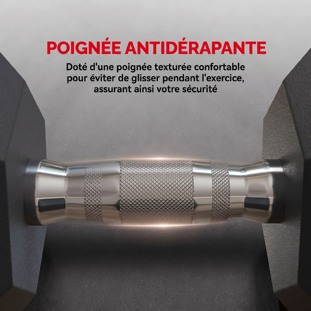 Ensemble d'haltères courtes, lot de 2 haltères hexagonaux recouverts de caoutchouc, acier noir-3