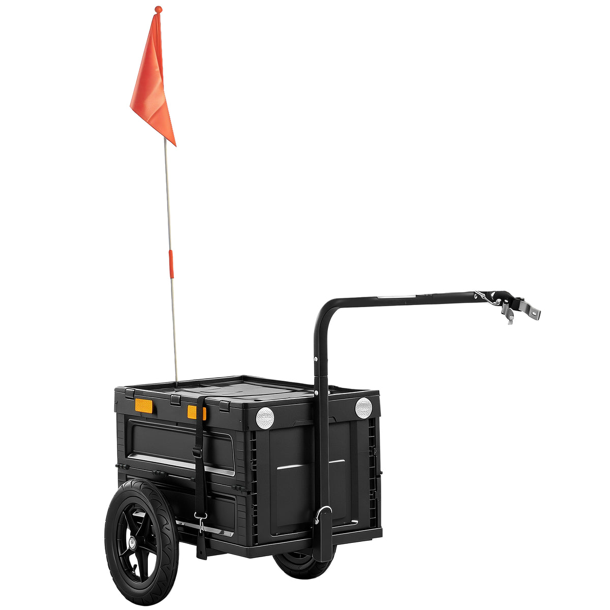 Remorque Vélo Cargo Chariot de Transport Pliable Caisse Plastique 65L Couvercle Dégagement Rapide 145x51,5x72cm Noir-0