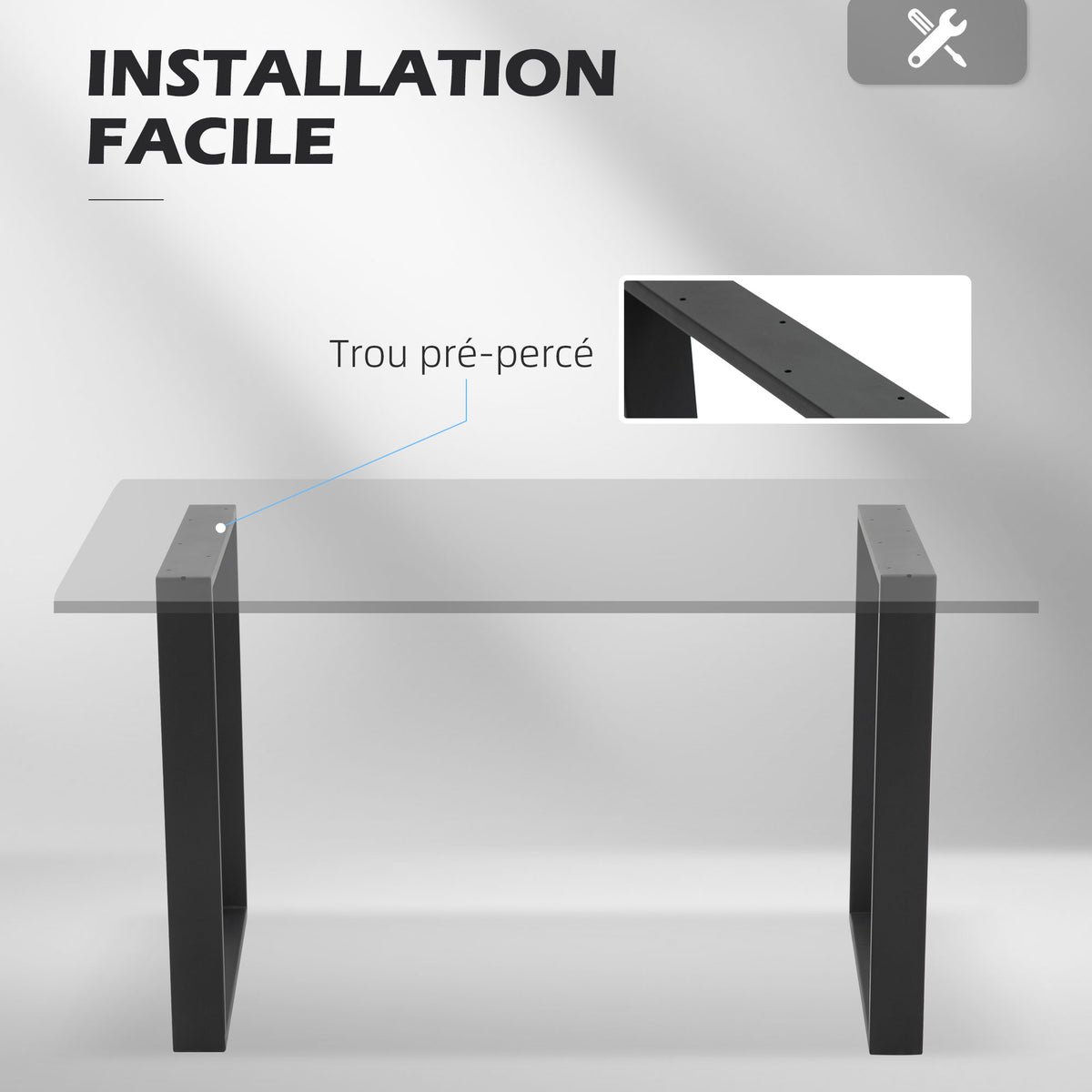 Lot de 2 pieds rectangulaires en acier noir pour table - hauteur 72 cm - design contemporain-3