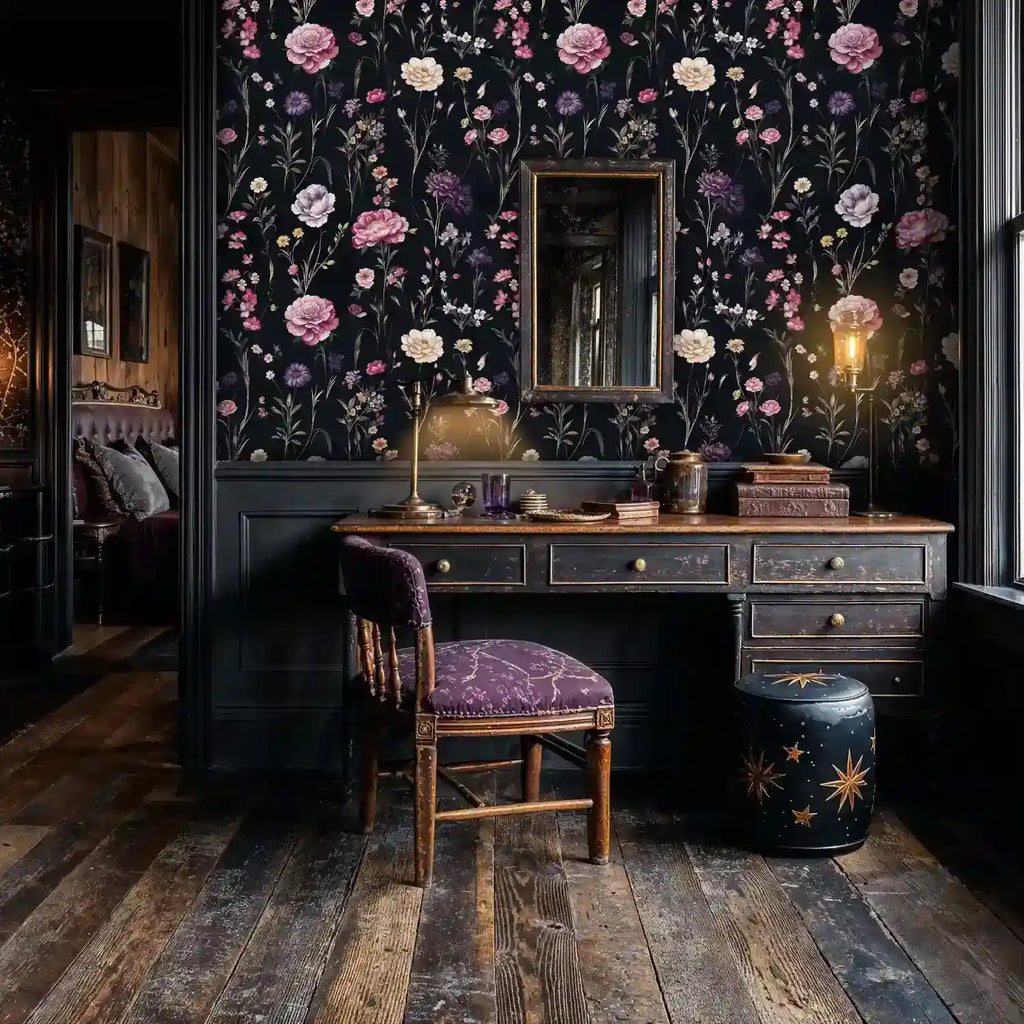 Papier peint jardin fleuri sombre