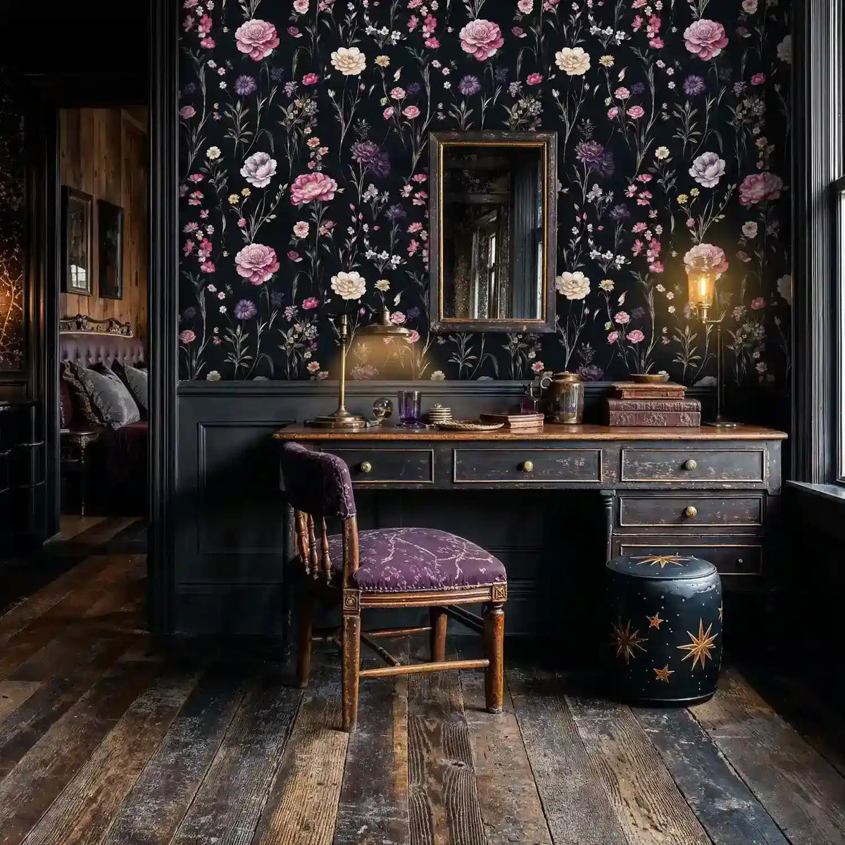Papier peint jardin fleuri sombre