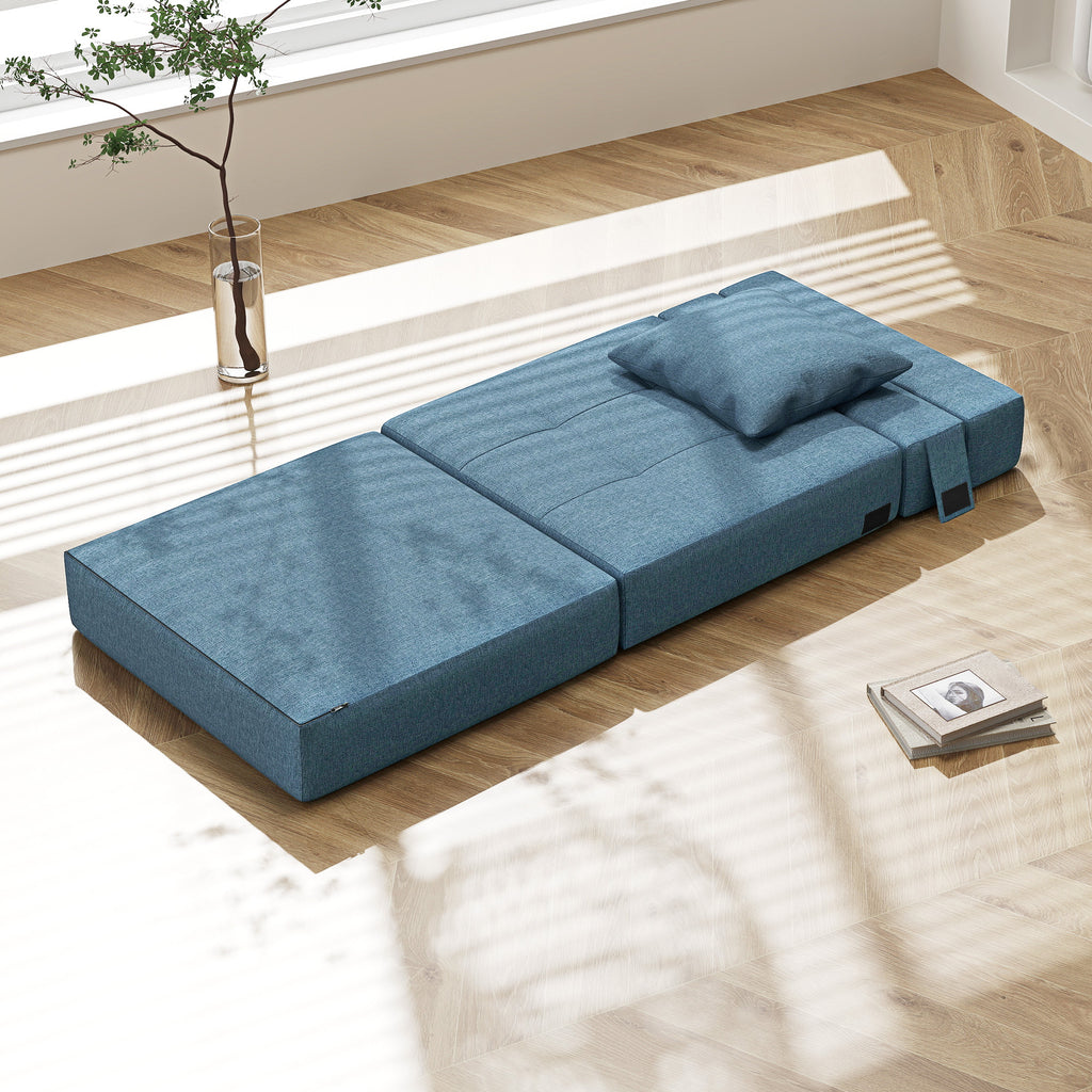 Chauffeuse canapé-lit convertible fauteuil 1 place avec 1 coussin déhoussable, tissu bleu foncé-7