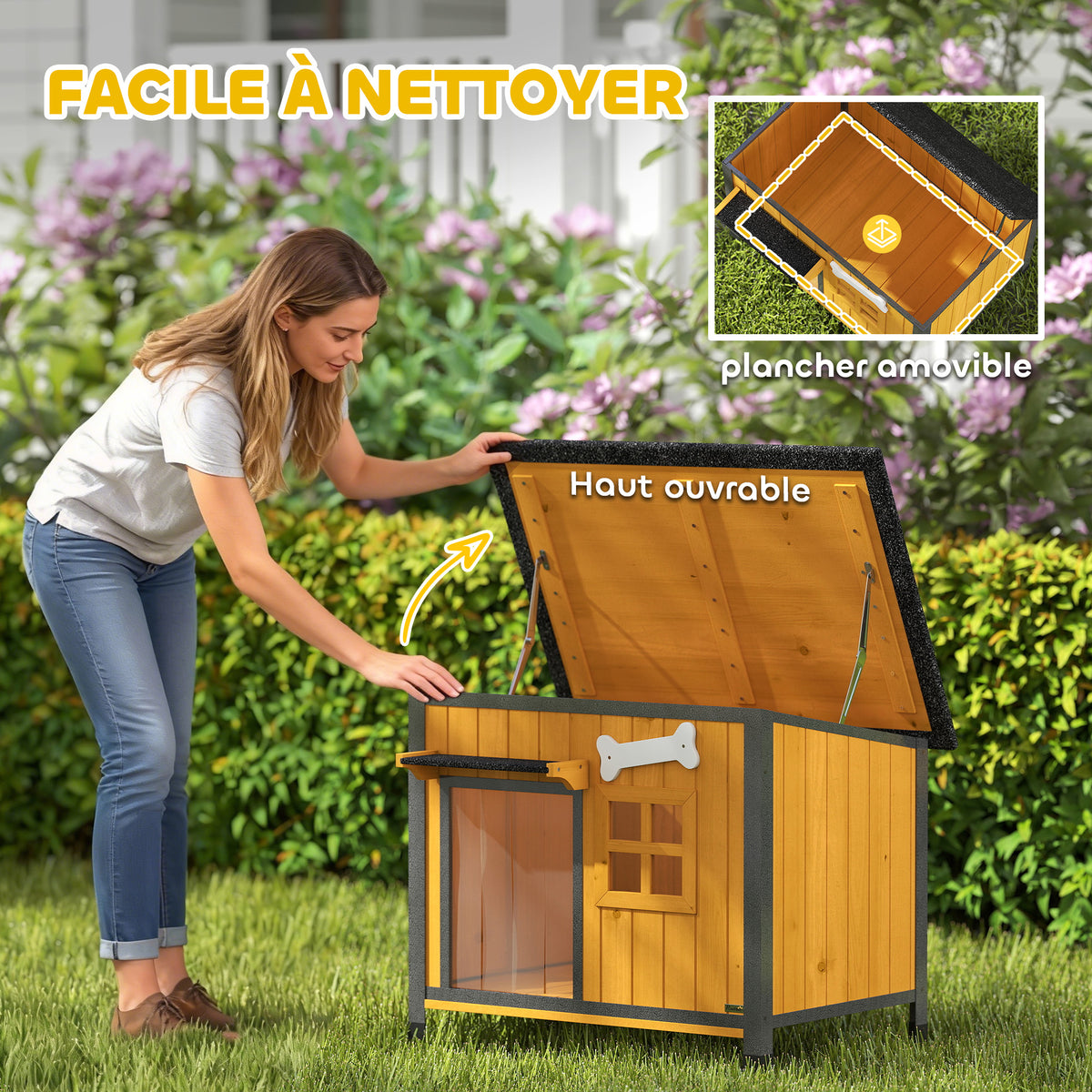 Niche pour chien extérieure résistante aux intempéries cabane pour chien avec plancher amovible-5