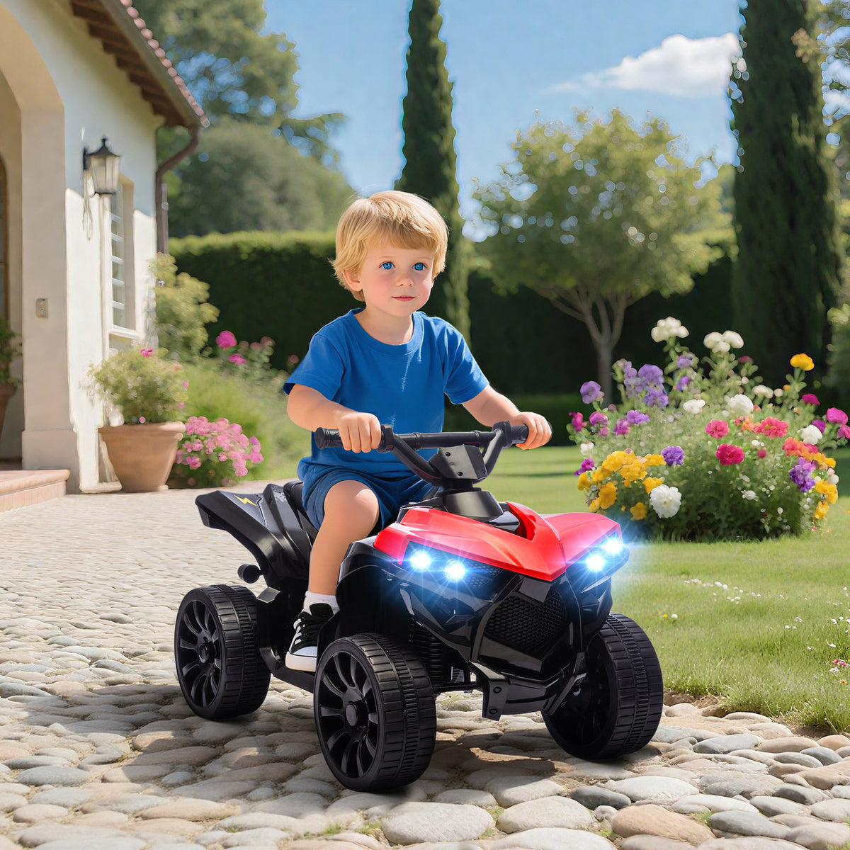Quad électrique enfant 6V, voiture électrique enfants ATV, musique et phares LED, pour 18-56 mois, 70x42x45cm, rouge-9