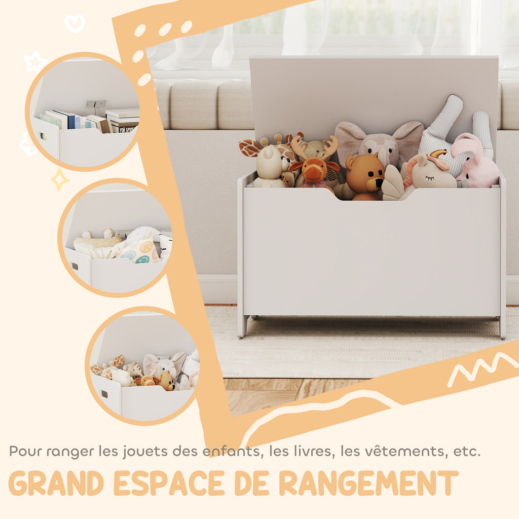 Coffre à jouet enfant avec couvercle rabattable, coffre de rangement enfant, forme d'ours, 60 x 38 x 48 cm, blanc-5