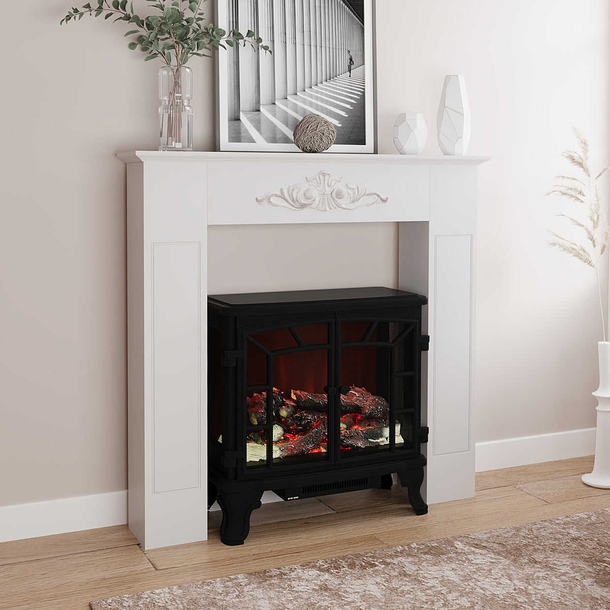 Manteau de cheminée encadrement cadre décoratif pour cheminée électrique 101 x 19 x 100 cm bois blanc-1