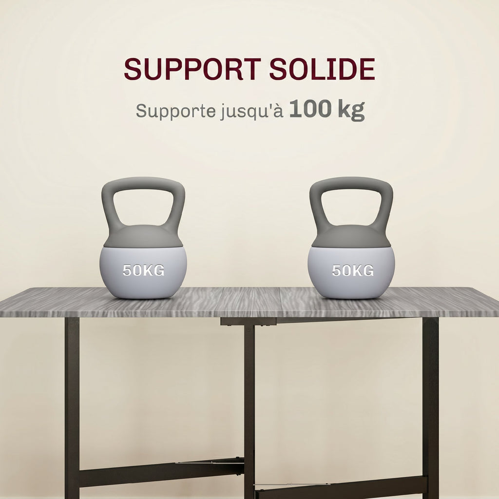 Table à Manger Pliante sur Roulettes pour 4-6 Personnes 120 cm, Roues avec Freins, 2 Abattants, Style Industriel, Gris-5