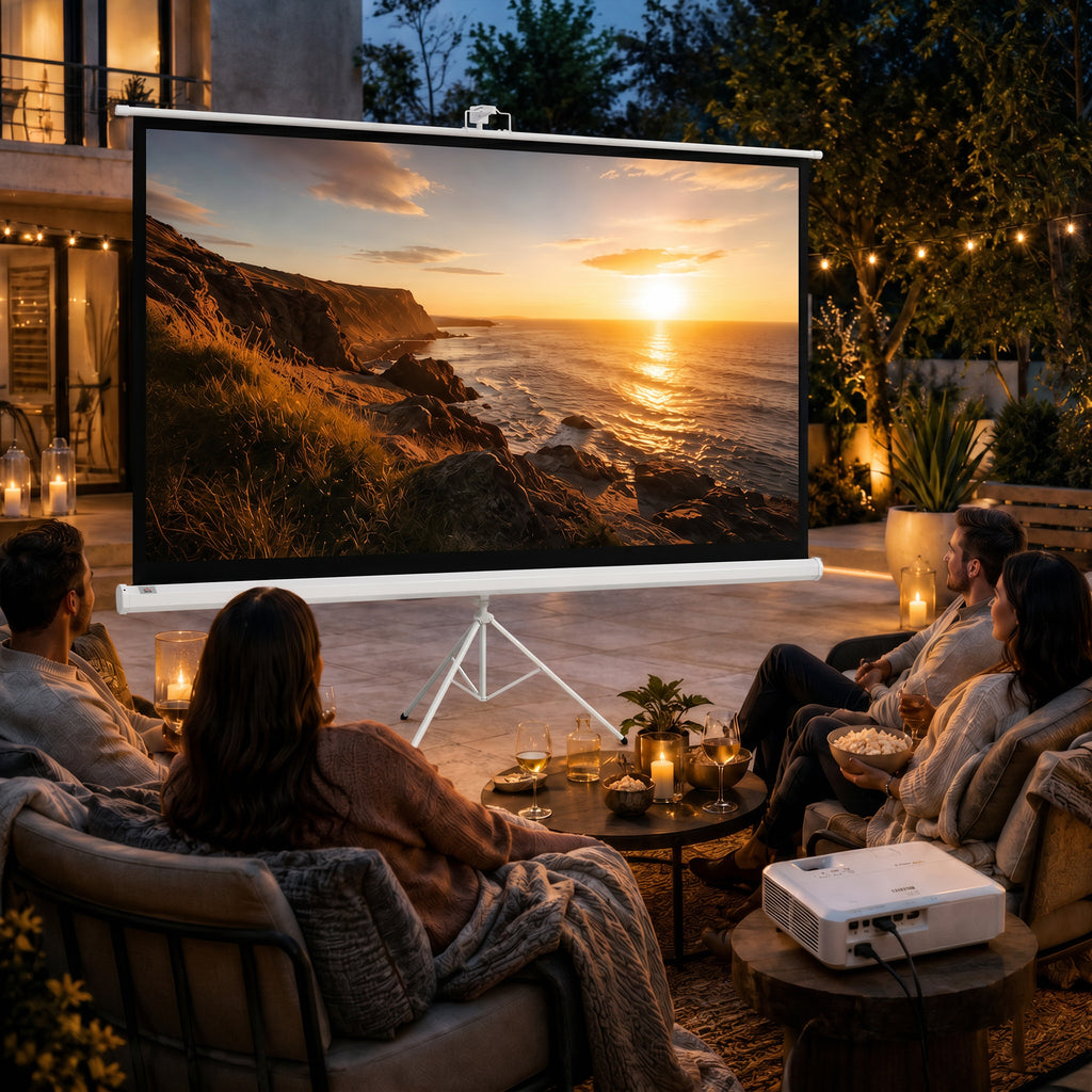 Écran de projection 100 pouces avec support trépied hauteur réglable, écran 4K HD 16:9-1
