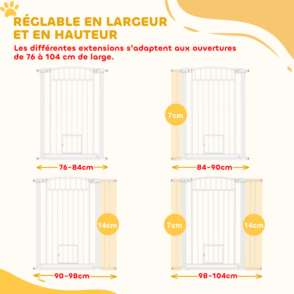 Barrière pour chien, largeur ajustable 76-102cm, barrière extra large avec porte pour chat, blanc-3