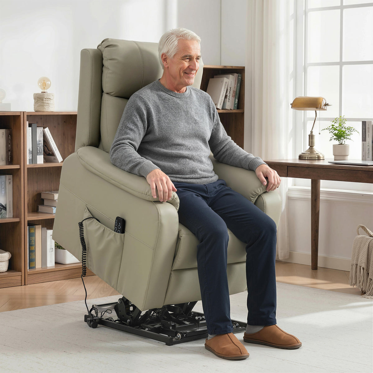 Fauteuil releveur électrique, fauteuil relax électrique, double moteur, dossier inclinable, 87x96x105cm, crème-9