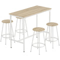 Ensemble table haute et 4 tabourets avec Repose-Pieds style moderne, structutre en métal effet bois naturel-0