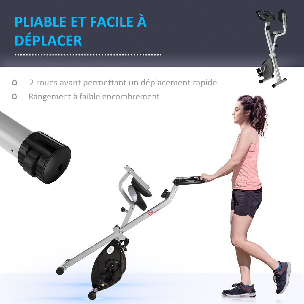Vélo d'Appartement Pliable Magnétique Cardio-training - Sport Maison avec 8 Niveaux de Résistance et Roulettes - Silencieux Home Trainer avec Capteur de Pouls pour Fitness Homme et Femme, Noir-6