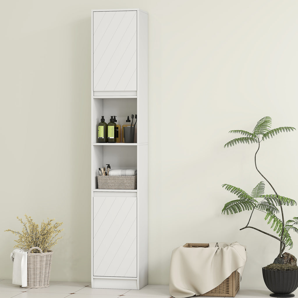 Meuble colonne salle de bain, meuble de rangement avec 2 portes, 2 compartiments ouverts, , 30 x 24 x 170 cm, blanc-7