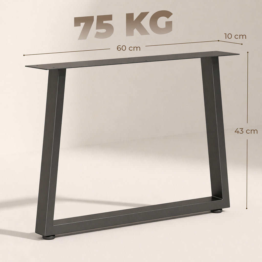 Pieds de table en acier, 60 x 43 cm, lot de 2 pieds de bureau trapezoïdes avec patins réglables et vis, noir-2