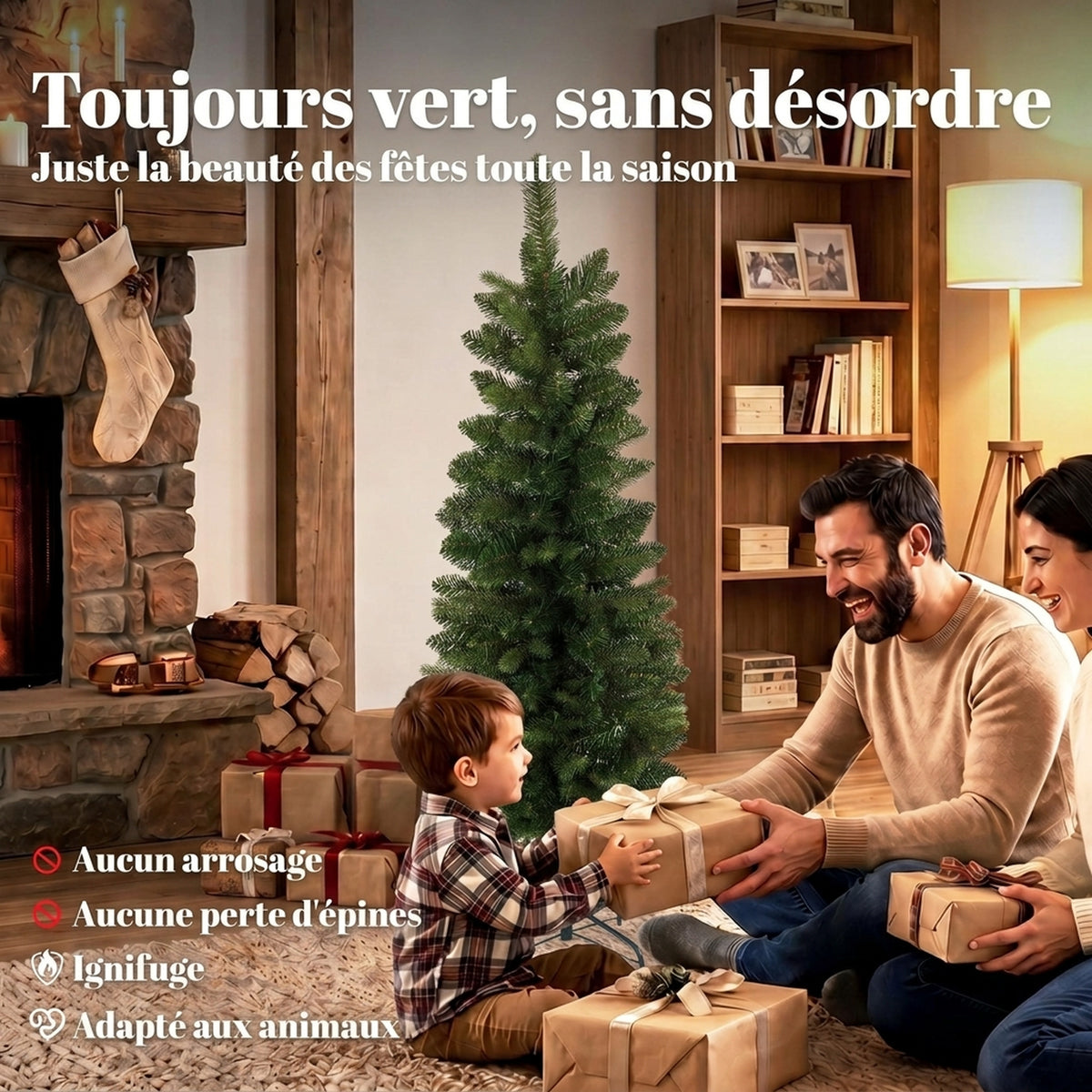 Lot de 2 Sapins de Noël Artificiels 120 cm, Base en Pot de Culture, Pointes de Branches Ignifuges, Vert-3