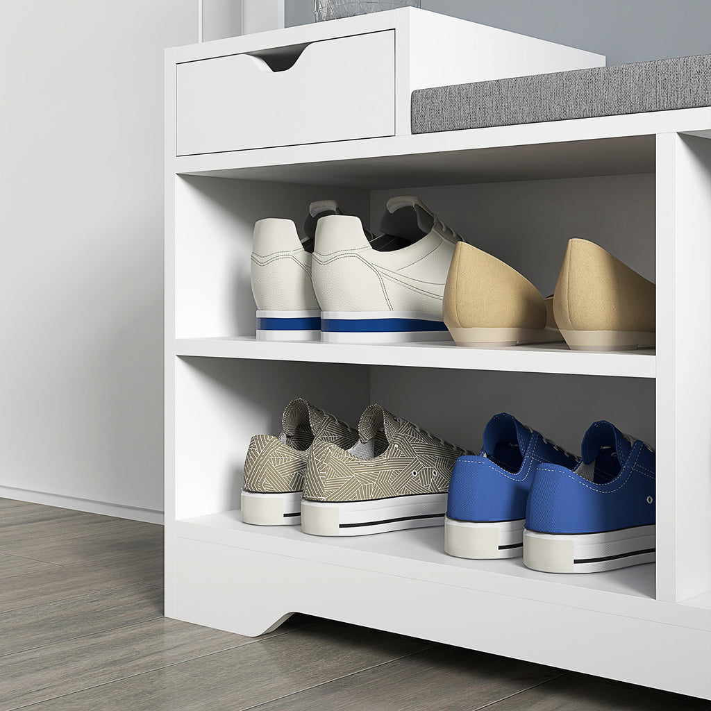 Meuble et banc à chaussures 1 tiroir et 3 compartiments, capacité 5 paires MDF, 76,5L x 30D x 52H cm-7