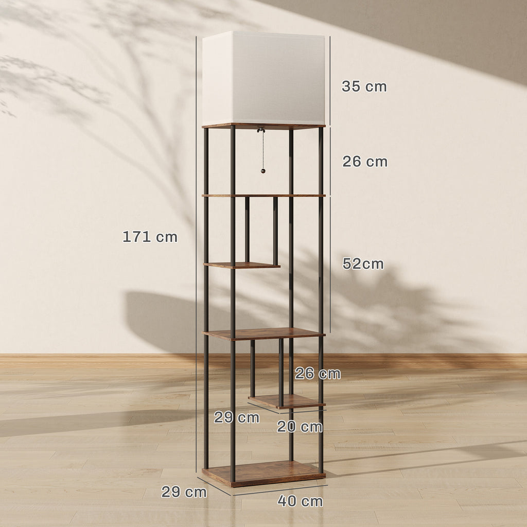 Lampadaire avec étagères, lampadaire sur pied de salon dimmable, télécommande, 40 x 29 x 171 cm, brun rustique-2