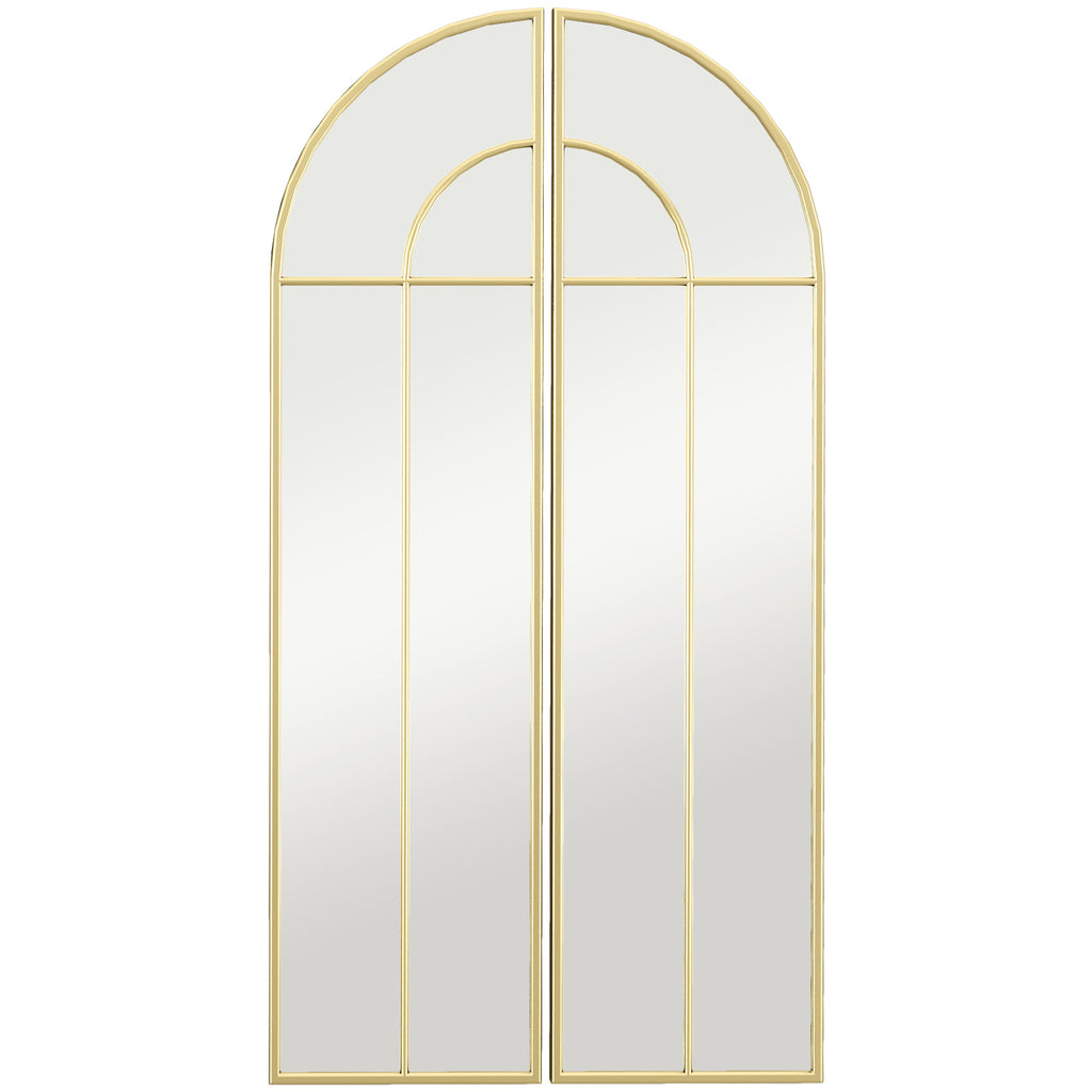 Miroir mural arc 30 x 120 cm, grand miroir décoratif avec cadre métallique, pour salon, chambre, couloir, ton doré-0
