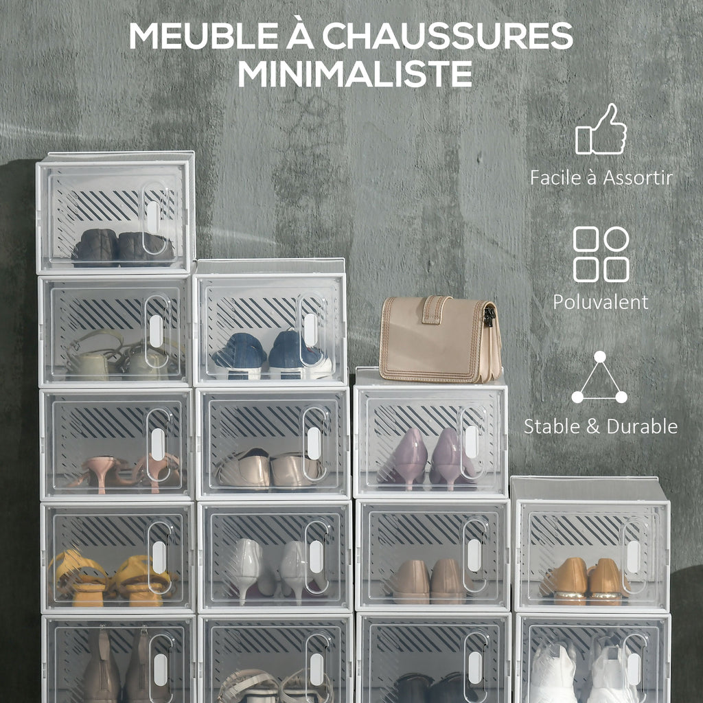 Lot de 18 boites cubes rangement à chaussures modulable avec portes transparentes - 25 x 35 x 19 cm-3