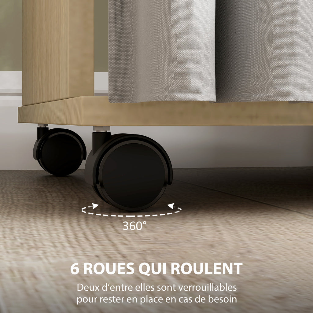 Armoire penderie Meuble de Rangement Mobile 6 roulettes 120L x 40l x 128H cm en bois naturel-5